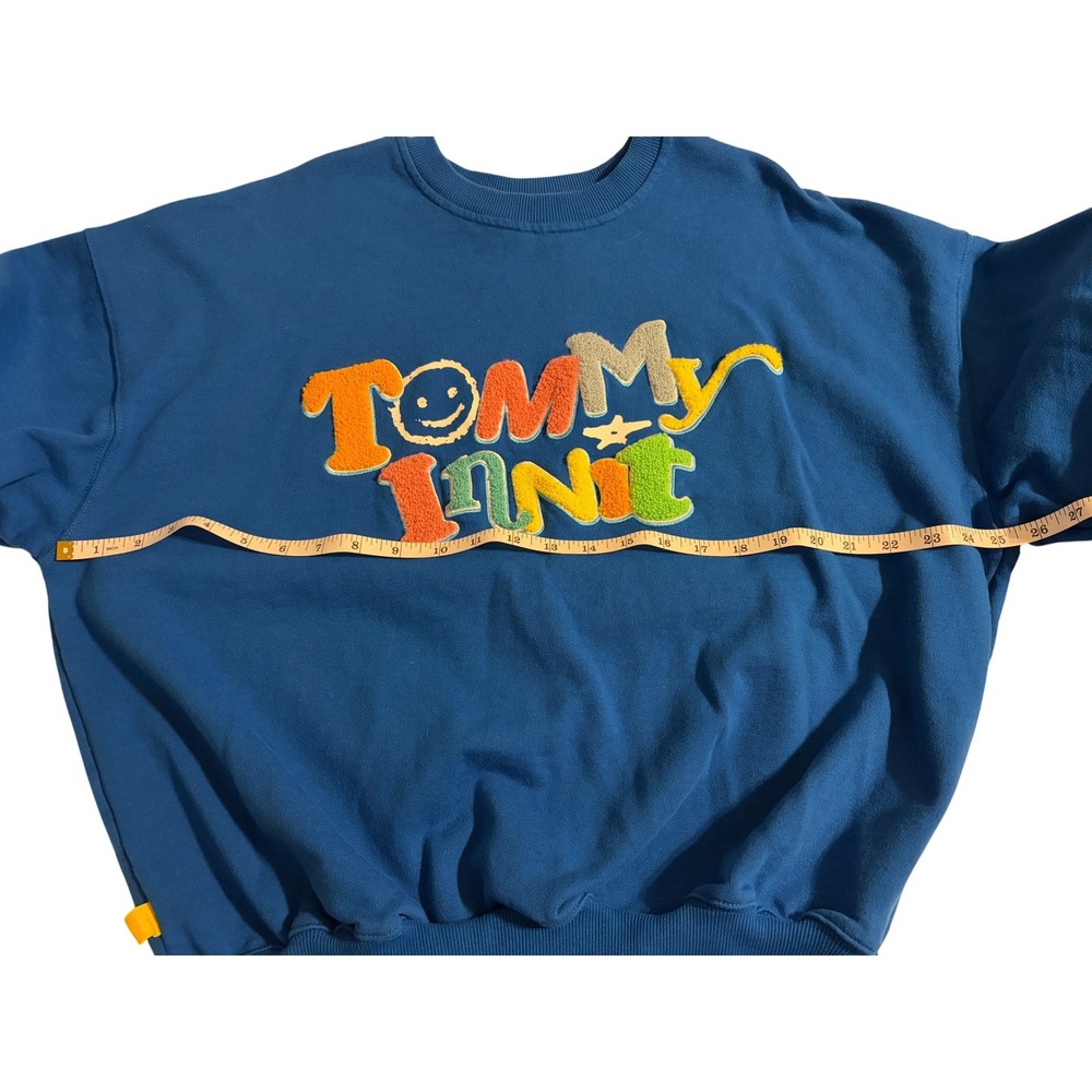 TommyInnit 21 Pogchamp Crewneck Sweatshirt Blue Chenille Patch Revolt Mens M